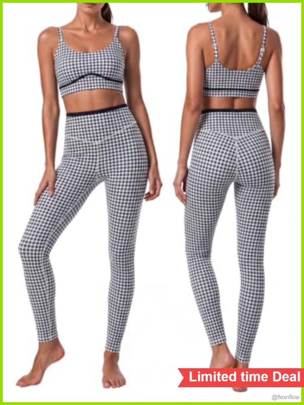 Gingham 2 Piece Workout Sets for Women Gym Yoga Sports Bra Leggings